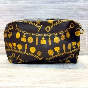 Estee Lauder Brown & Gold Cosmetic Bag Logo Charm Design